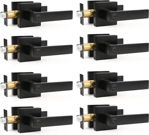 Vista 38 de Gobrico 1 paquete de manijas cuadradas de privacidad para puerta en acabado negro mate, manijas interiores sin llave, reversibles para puertas