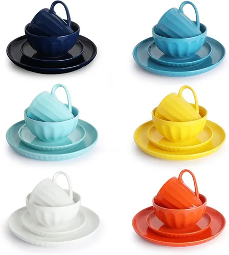 Vista 2 de GagalU AB-Grade Porcelain Plate and Bowl Set, Porcelain Kitchen Dinnerware Set Ceramic Tableware Porcelain Fluted Dinnerware Set, 24-Piece, Service