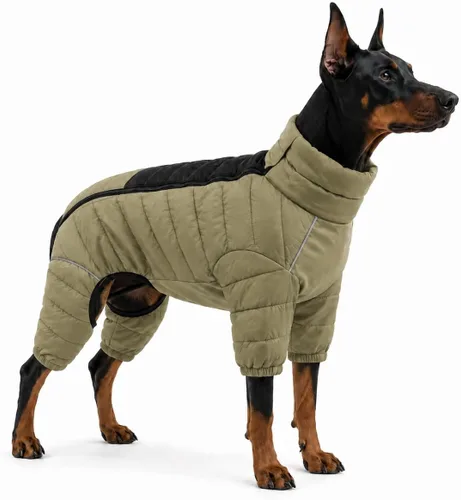 Vista 16 de Suéter para Perro ArmyGreen, Resistente al Viento, Reflectante - Chaqueta de Invierno Dirigible para S, M, L - Cremallera, Tallas Ajustables Verde