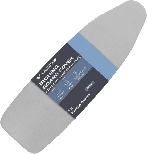 Vista 31 de VividPaw Funda y almohadilla para tabla de planchar, tamaño estándar 15"x54", acolchado grueso, borde elástico, revestimiento de silicona