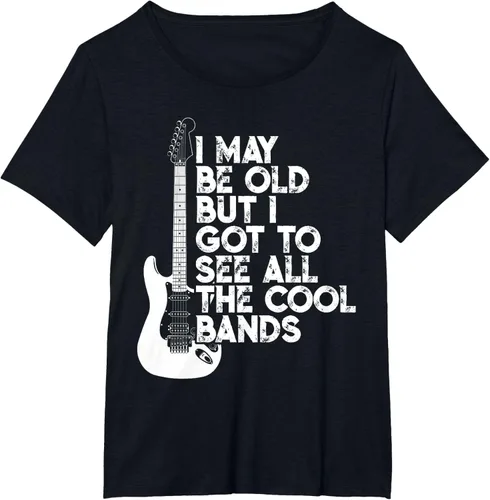 Vista 68 de Camiseta con texto en inglés "I May Be Old But I Got to See All The Cool Bands" Negro