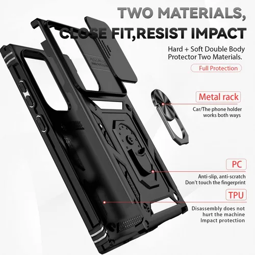 Vista 5 de Funda para S23 Ultra, con cubierta para cámara, [grado militar] 16 pies. Funda probada contra caídas con funda protectora magnética para Galaxy S23