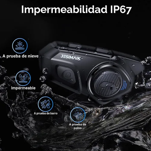 Vista 9 de JESIMAIK Auriculares Bluetooth para Casco de Motocicleta, Sistema de Comunicación de Casco de 2KM de 10 Vías, Intercomunicador de Audio Multitarea