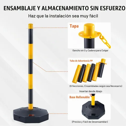 Vista 5 de VEVOR Conos de poste delineador de tráfico ajustable, paquete de 4, barrera delineadora de seguridad de tráfico con base rellenable de 8 pies