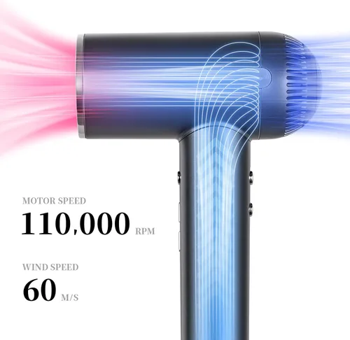 Vista 2 de Secador de pelo, secador iónico de alta velocidad de 1600 W con difusor, secador de pelo de plasma con modo facial (blanco)