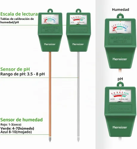 Vista 2 de Kensizer - Probador de suelo, medidor de humedad/pH, kit de herramientas de prueba para jardín, granja y césped, sonda digital para plantas