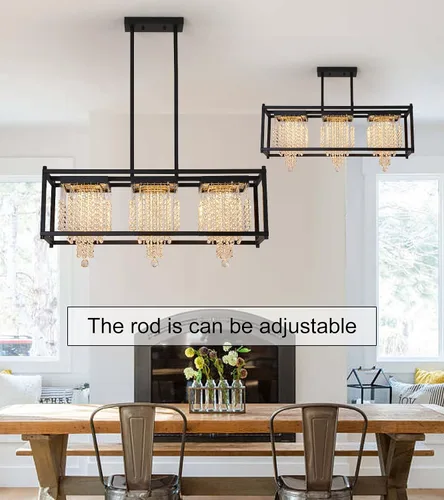Vista 6 de MEIXISUE Candelabros modernos de cristal K9 RGB LED Rectango, lámparas de araña para comedor, sala de estar, cocina, isla de 33.86 pulgadas de largo