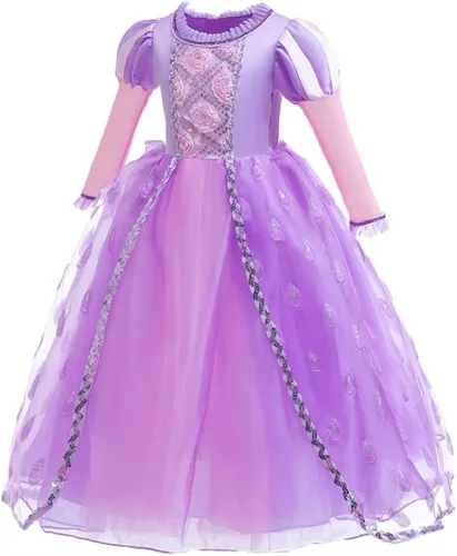 Vista 50 de Disfraz de princesa Sofía Rapunzel para niñas, disfraz de Halloween, Navidad, cumpleaños, fiesta con accesorios