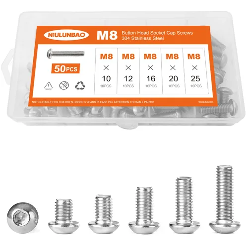 Vista 8 de Tornillos de cabeza de botón M3 x 4 mm, 6 mm, 8 mm, 10 mm, 12 mm, tornillos de cabeza de botón, acero inoxidable 304, totalmente roscado, unidad