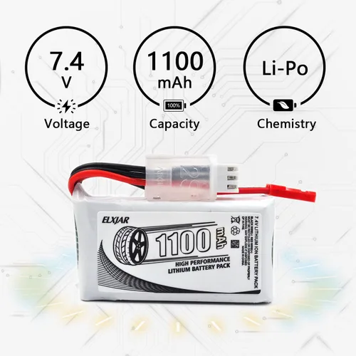 Vista 3 de Paquete de 2 baterías Li-Po 2S de alta descarga 35C 7.4V 1100mAh con enchufe JST para vehículos WLtoys A949 A959 A969 A979 K929 y 1/10 1/16 1/18 RC
