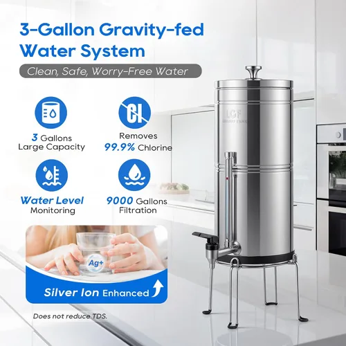 Vista 3 de LCF 𝐒𝐢𝐥𝐯𝐞𝐫 𝐈𝐨𝐧𝐬 Sistema de Filtro de Agua por Gravedad Mejorado, Alternativa Confiable al Sistema de Filtro de Agua Berkey, Estándar NSF/ANSI