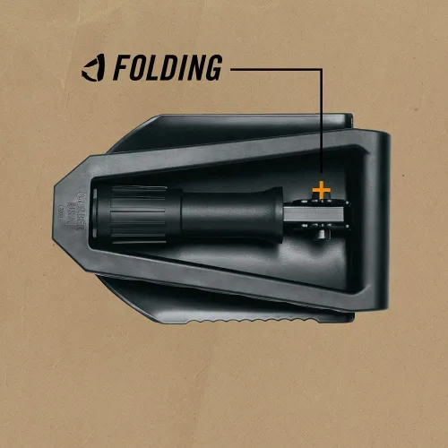 Vista 2 de Gerber Gear E-Tool - Pala plegable para campamento, borde de hoja dentada y mango de nailon relleno de vidrio, 2 pies, color negro