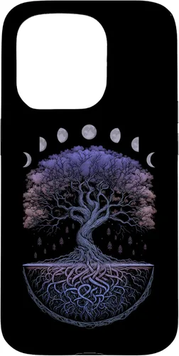 Vista 13 de Funda para iPhone 11 Pro Max Yggdrasil nórdico árbol de la vida vikinga fases de la luna