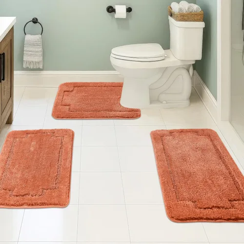 Vista 22 de Juego de 3 alfombras de baño suaves y absorbentes, peludas, suaves, antideslizantes, para ducha, bañera y bañera, lavables a máquina