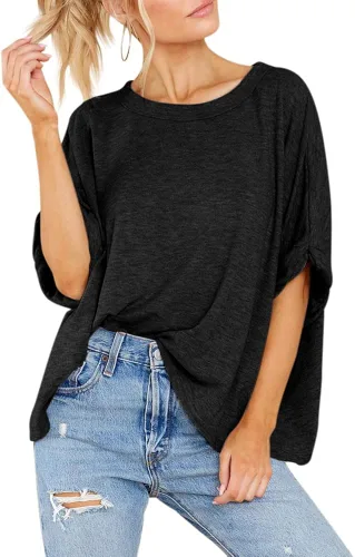 Vista 3 de Camiseta de gran tamaño para mujer, de verano, casual, de manga corta, holgada