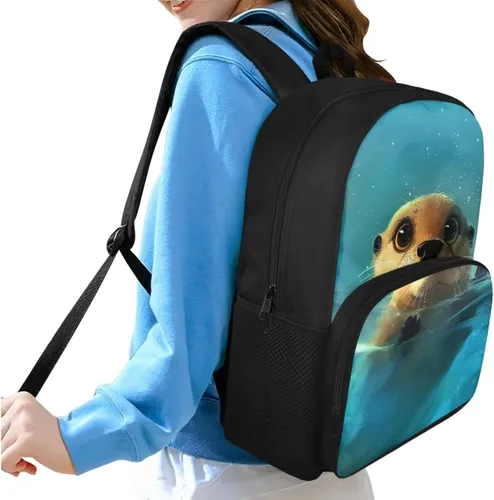 Vista 2 de Mochila 3D Otter para niños de 9 a 11 años, bonita mochila para niñas para la escuela, mochila elegante para niños con lonchera y bolsa