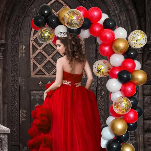 Vista 8 de Paquete de 113 globos de guirnalda con arco para baby shower, boda, cumpleaños, fiesta de graduación Rojo y negro