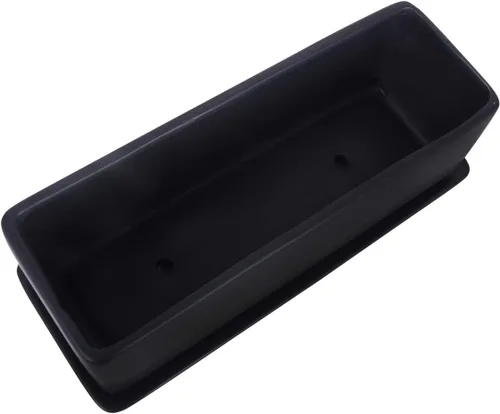 Vista 4 de Vencer Maceta rectangular moderna minimalista de cerámica para suculentas de 12 pulgadas, caja con ventana con platillo, soporte de escritorio