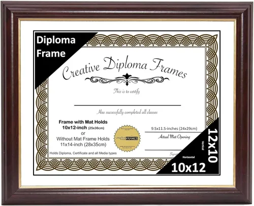 Vista 75 de Creative Picture Frames Marco para Diploma de Caoba con Borde Dorado de 12x16 pulgadas con Vidrio y Paspartú Negro y Colgadores de Pared Instalados