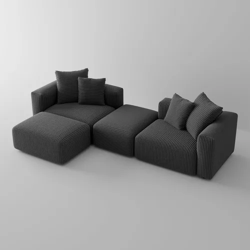 Vista 8 de Acanva - Sofá seccional modular convertible en forma de L de corduroy, sofá de esquina de 4 plazas con combinación libre, convertible a cama diurna
