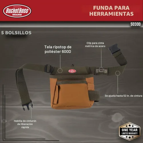 Vista 2 de Bucket Boss - Funda de manitas, cinturones de herramientas - Serie original (50300), marrón