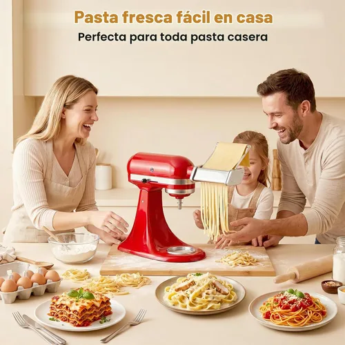 Vista 2 de Accesorio de pasta para KitchenAid, 3 piezas para hacer pasta con plato desmontable Accesorio para pasta de plata metálica