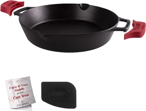 Vista 18 de Sartén de hierro fundido de Cuisinel con tapa - Sartén para freír pre-sazonada de 10" pulgadas + cubierta de vidrio + soporte para mango resistente