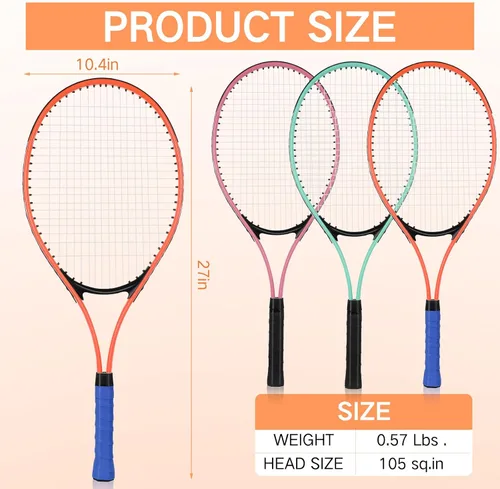 Vista 3 de 6 Pcs Tennis Rackets for Adult Recreational 6 Players 27'' Tennis Racket Set with 3 Balls Lightweight Tennis Rackets for Tennis Training Beginner