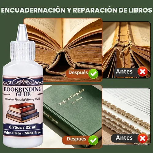 Vista 6 de Pegamento para encuadernación de libros de 0.74 onzas con cepillo, adhesivo neutro PH PVA, pegamento para libros, se seca transparente y permanece