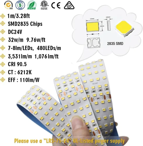 Vista 5 de Tira de Luz LED Blanca 2835 CRI Alto 90 - Luz de Tira LED Flexible de Cuatro Filas de Color Brillante 24V - IP20 - 3,530 lm/m para Iluminación