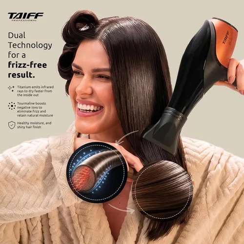 Vista 3 de TAIFF Unique Duo - Secador de pelo profesional Motor de CA de 127 V 1875 W Turmalina iónica y tecnología de titanio de cerámica con 2 boquillas