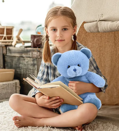 Vista 7 de DolliBu Oso de peluche – Suave oso azul bebé abrazable, adorable juguete de peluche de oso para jugar, lindo regalo de vida salvaje para niños