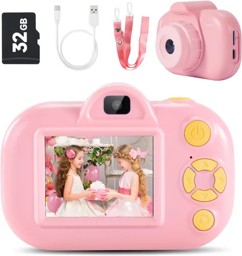 Vista 4 de MAVOKIS Cámara digital para niños de 3 a 8 años, cámara 1080P para niños con tarjeta SD de 32 GB, juguetes para niñas de 6 a 9 años, regalos de Rosa