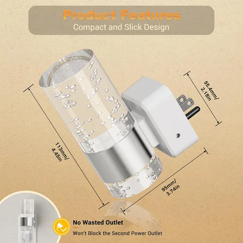Vista 4 de JandCase Luz nocturna, luces nocturnas automáticas enchufables a la pared, luz nocturna LED regulable con brillo ajustable, luces nocturnas