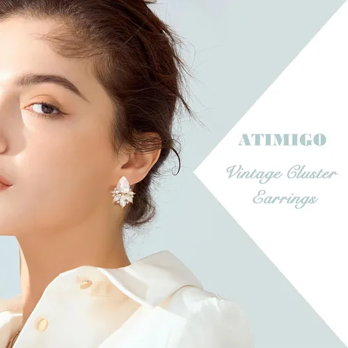 Vista 3 de ATIMIGO Aretes de gota de cristal con diamantes de imitación vintage, hipoalergénicos, estilo art decó, para mujeres, novias, damas de honor, baile