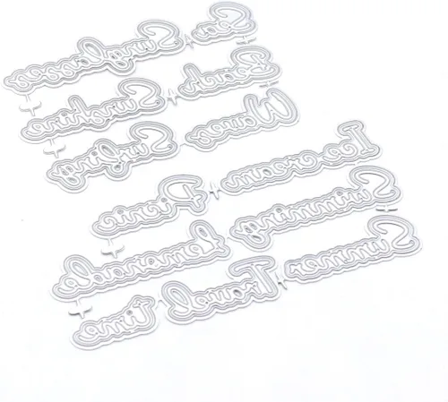 Vista 2 de KSCRAFT Plantillas de troqueles de corte de metal con palabras de sombra de verano mixtas para álbumes de recortes, decoración en relieve DIY