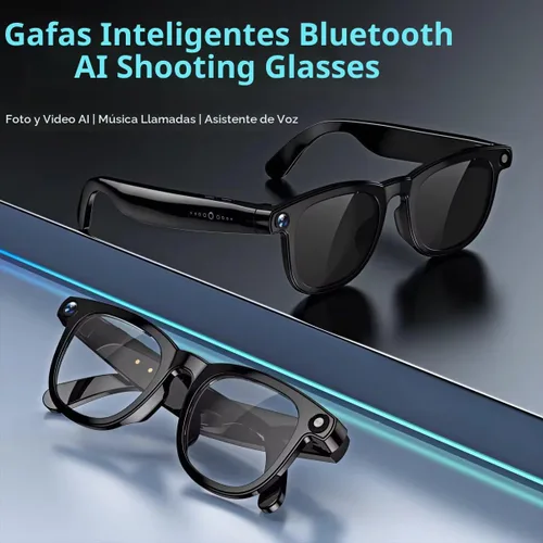 Vista 3 de Lentes inteligentes Bluetooth AI con cámara de 8 MP para hombres y mujeres, traducción en tiempo real, negro, asistente de voz AI integrado, control
