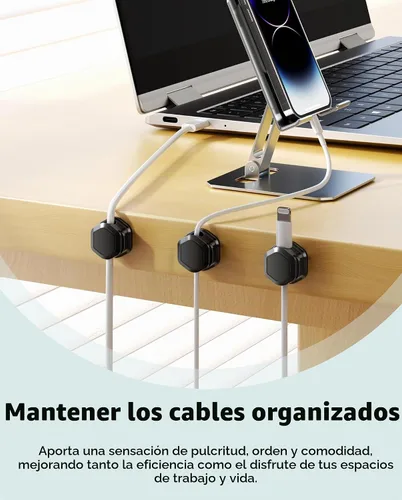 Vista 2 de 6 Pack de clips magnéticos para cables [Cable liso ajustable] Organizador de cables - Cuworlis soporte adhesivo para cables, soporte para cables