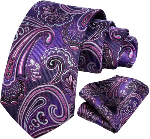Vista 67 de HISDERN Corbatas para hombre, corbata de cachemira y bolsillo cuadrado tejido clásico floral para hombre, corbata de fiesta de boda