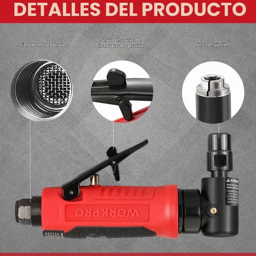 Vista 3 de WORKPRO Amoladora de Troquel Angular Neumática, Amoladora de Troquel de Ángulo Recto Neumática de 1/4 de Pulgada, 20000 RPM, Accionada por Aire