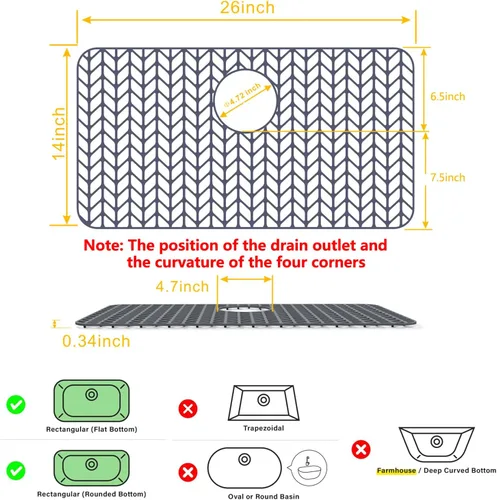 Vista 74 de Protectores de fregadero de cocina de 12 x 11 y 13 x 11 pulgadas, protectores de silicona para fregadero de cocina para la parte inferior del Gris