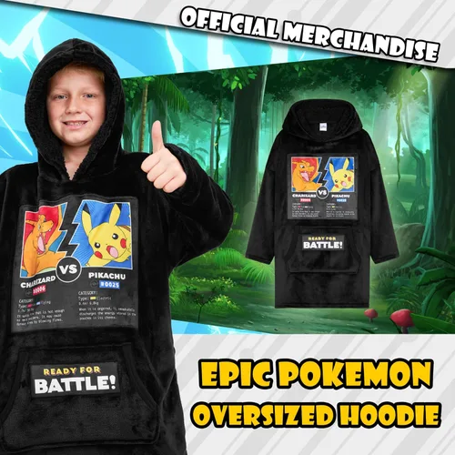 Vista 4 de Sudadera con capucha y manta de Pokémon para niños y adolescentes, sudadera con capucha extragrande de forro polar portátil, manta con capucha