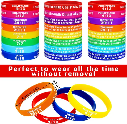 Vista 3 de Chalyna 48 pulseras con versículos bíblicos motivacionales, pulseras de goma cristianas a granel, pulseras inspiradoras de las Escrituras cristianas