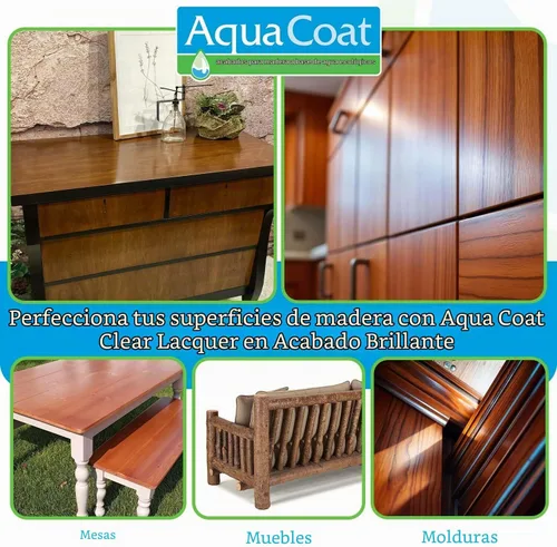Vista 6 de Aqua Coat - Laca transparente con acabado brillante, a base de agua de primera calidad para madera y plástico, secado rápido, no se amarillea