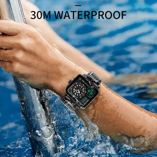 Vista 4 de SKMEI Men's Digital Sports Watch, LED Square Large Face Analog Quartz Wrist Watch with Multi-Time Zone Waterproof Stopwatch