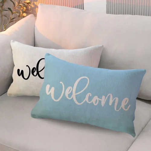 Vista 3 de ULOVE LOVE YOURSELF Fundas de cojín lumbar de bienvenida para sofá, fundas decorativas rústicas de estilo granja, rectangulares/para la cintura Beige