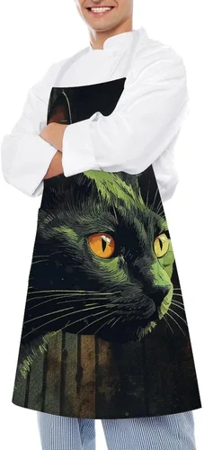 Vista 4 de MUSM Apron for Adults - 27.6 X 31.5 Inch, Heavy-Duty Polyester Aprons with Two Large Pockets, Waterproof Peeping on The Wall Kitchen Apron for
