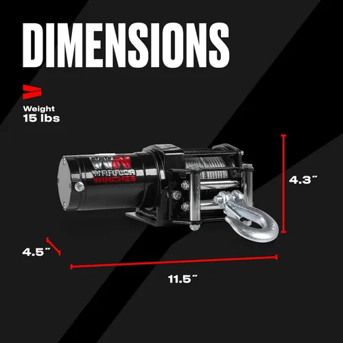 Vista 4 de Warrior Winches Ninja 2000 libras - Cabrestante eléctrico premium de 12V para ATV/UTV con cable de acero, compacto y potente de 12 voltios - Viene