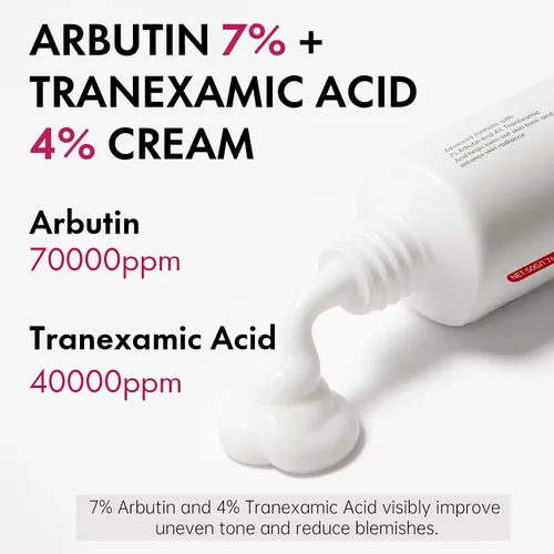 Vista 2 de Arbutin 7% + ácido tranexámico 4% crema facial para manchas oscuras y tono de piel desigual - Hidratante, no irritante, segura para pieles