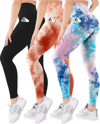 Vista 28 de Blisset - Paquete de 3 leggings de cintura alta para mujer con bolsillos, pantalones suaves y activos para control de abdomen, ideales para yoga